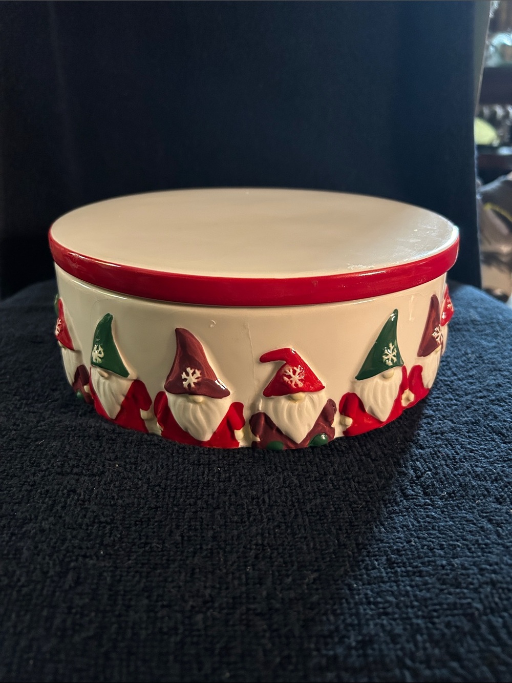 Peppermint & Pine Festive Gnome Ceramic Treat Jar with Lid